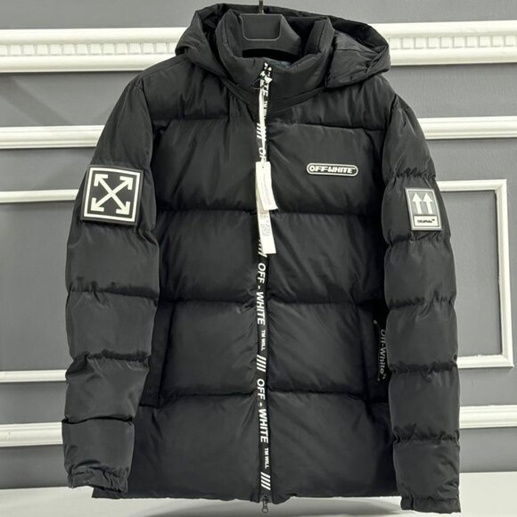 OFF-WHITE MEN'S BLACK PUFFER CASUAL JACKET MEDIUM SIZE - Picture 2 of 6